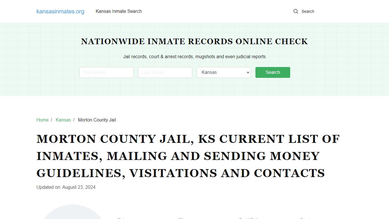 Morton County Jail, KS: Offender Locator, Visitation & Contact Info